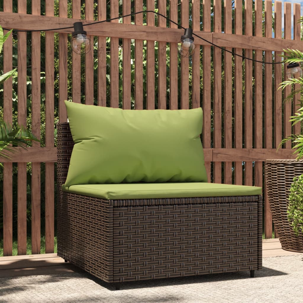 vidaXL Patio Middle Sofa with Cushions Brown Poly Rattan-0