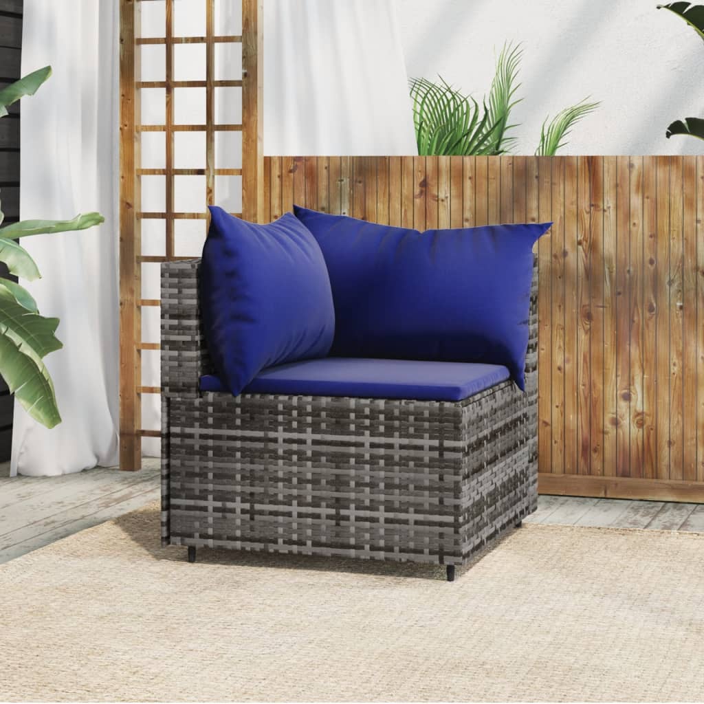 vidaXL Patio Corner Sofa with Cushions Gray Poly Rattan-0