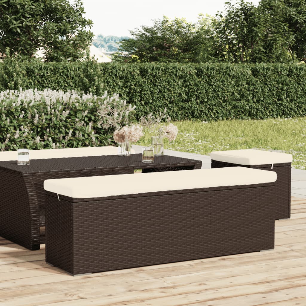 vidaXL Ottoman Bench with Cushion Outdoor Wicker Dining Bench Poly Rattan-3