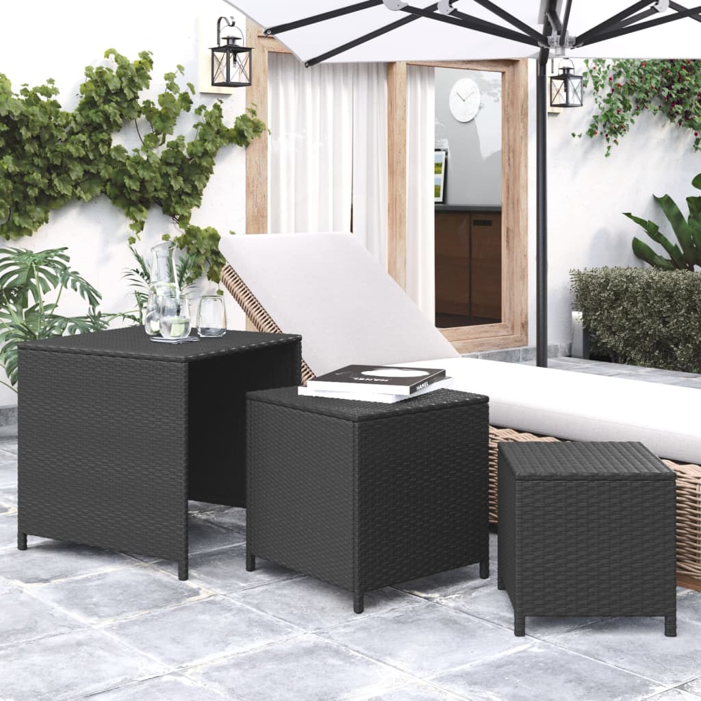 vidaXL Nesting Tables Accent Side Table for Living Room Set of 3 Poly Rattan-4