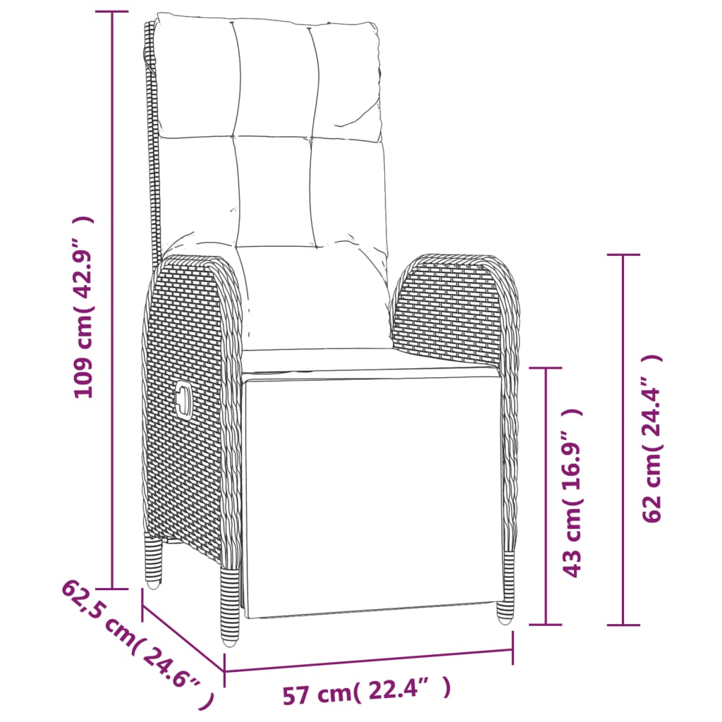vidaXL Reclining Chair 2 Pcs Outdoor Wicker Armchair with Cushions Poly Rattan-1