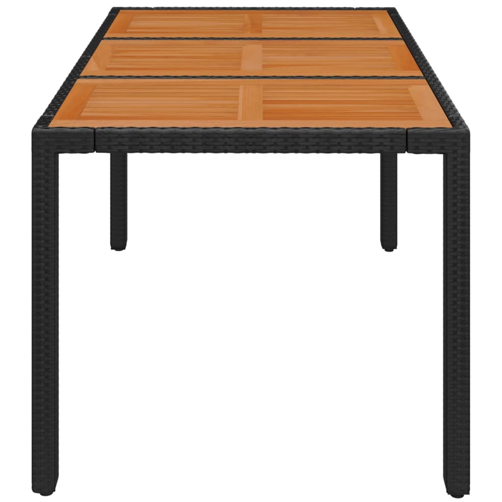 vidaXL Patio Table with Wooden Top Black 59.1"x35.4"x29.5" Poly Rattan-2
