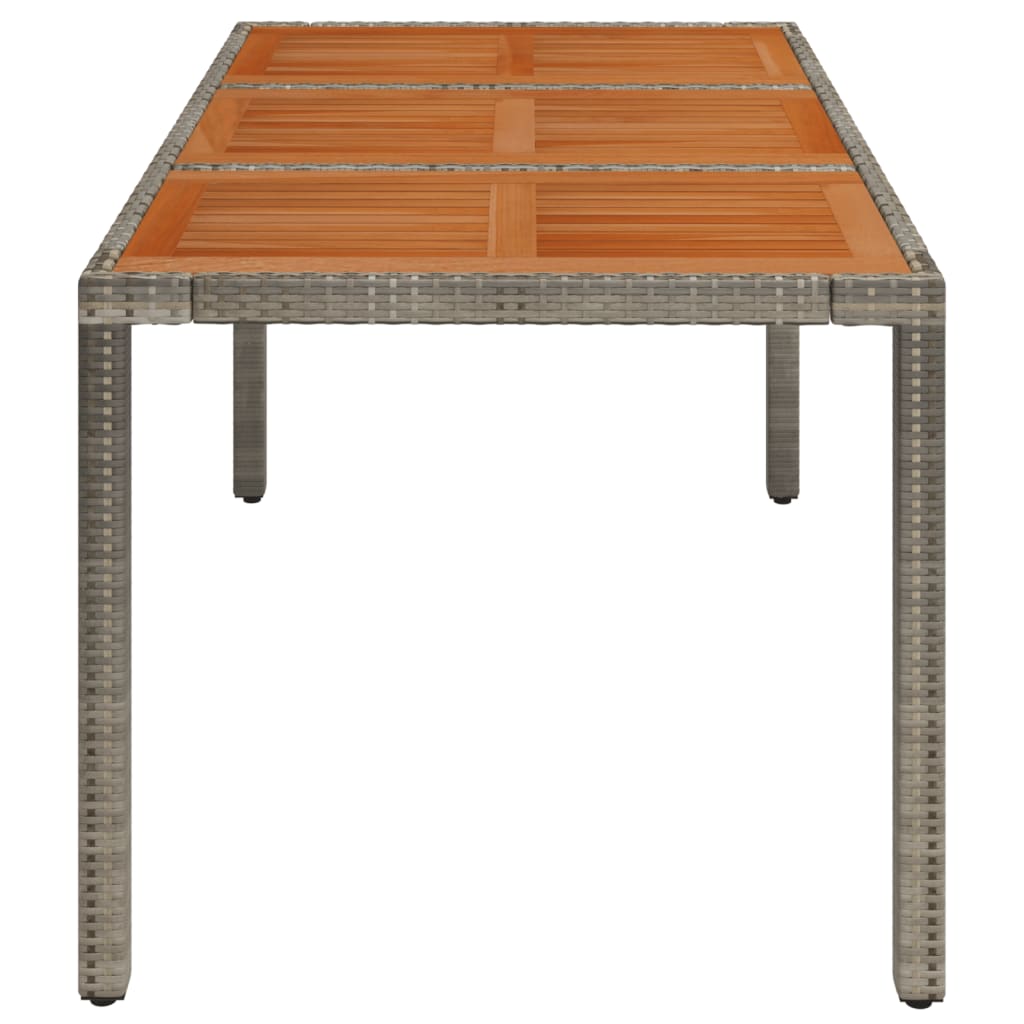 vidaXL Patio Table with Wooden Top Gray 59.1"x35.4"x29.5" Poly Rattan-2