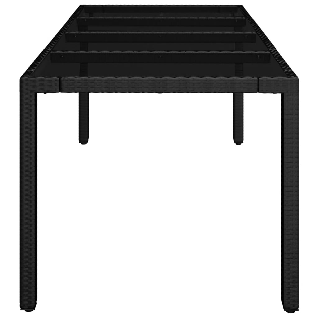 vidaXL Patio Table with Glass Top Black 74.8"x35.4"x29.5" Poly Rattan-3
