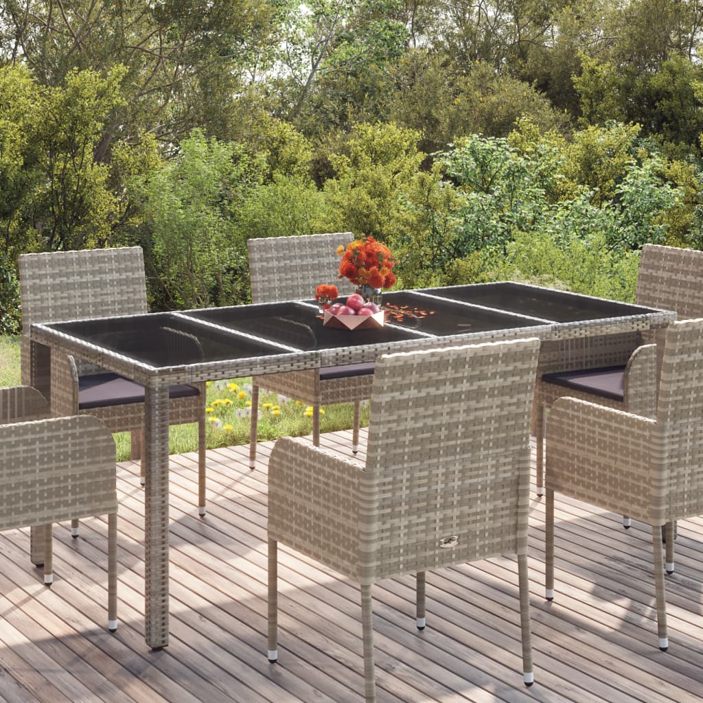 vidaXL Patio Table with Glass Top Gray 74.8"x35.4"x29.5" Poly Rattan-0