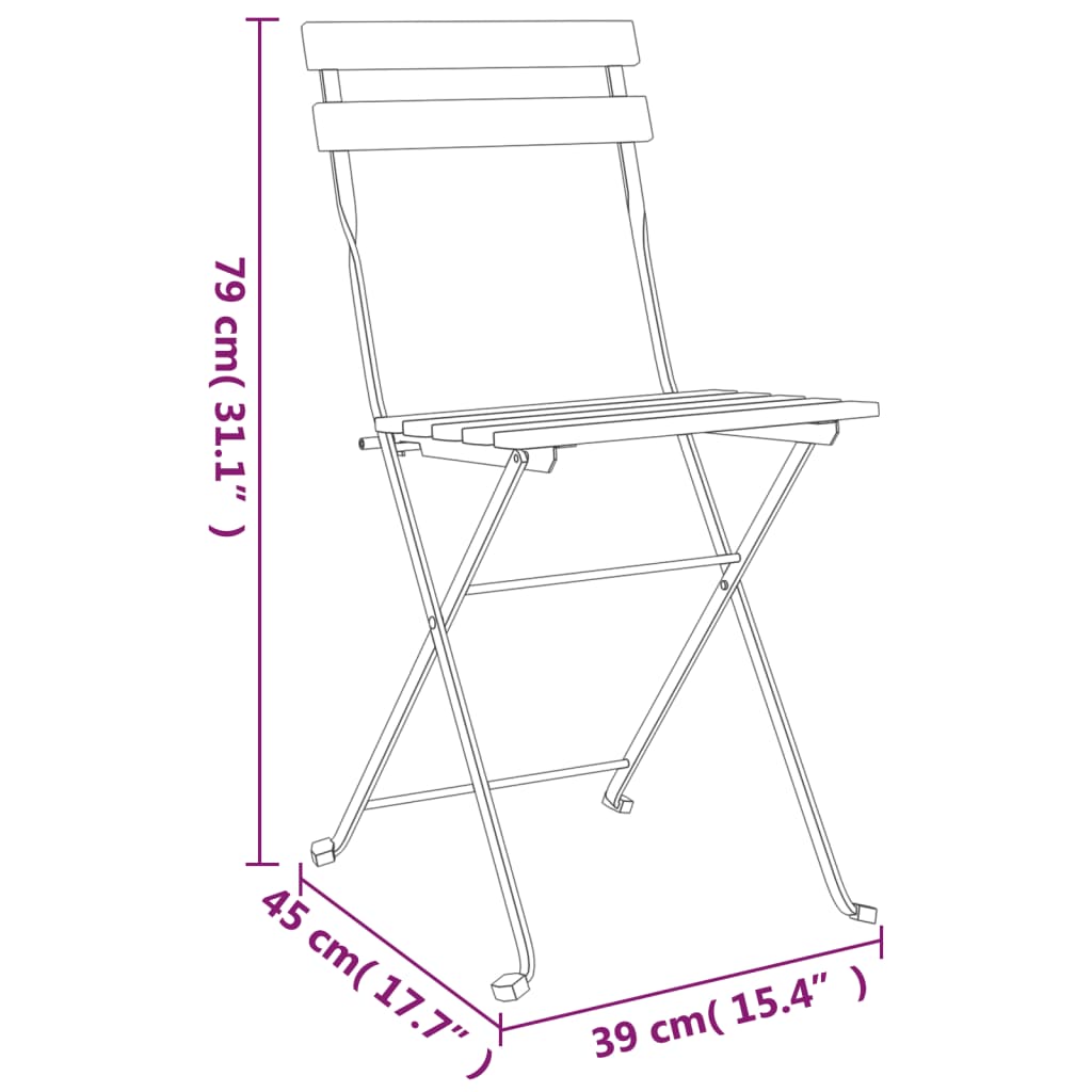 vidaXL Chair Folding Chair Outdoor Patio Furniture Solid Wood Teak and Steel-4