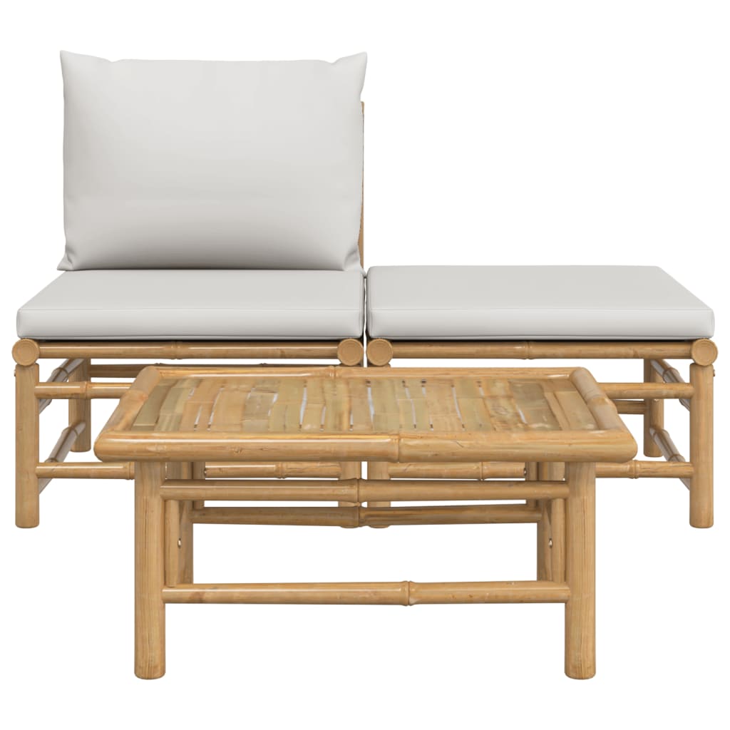 vidaXL 3 Piece Patio Lounge Set with Light Gray Cushions Bamboo-1