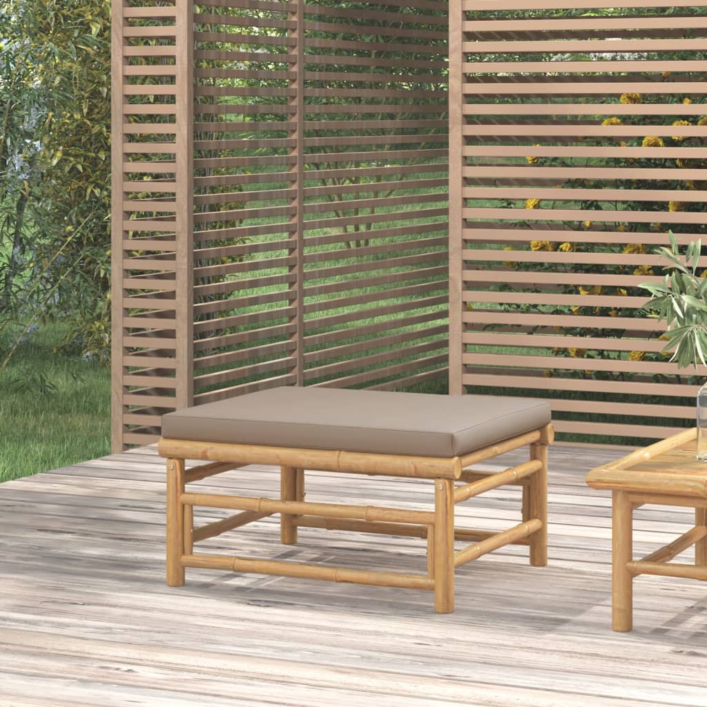 vidaXL Patio Footstool with Taupe Cushion Bamboo-0