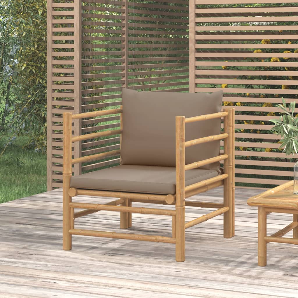 vidaXL Patio Sofa with Taupe Cushions Bamboo-0