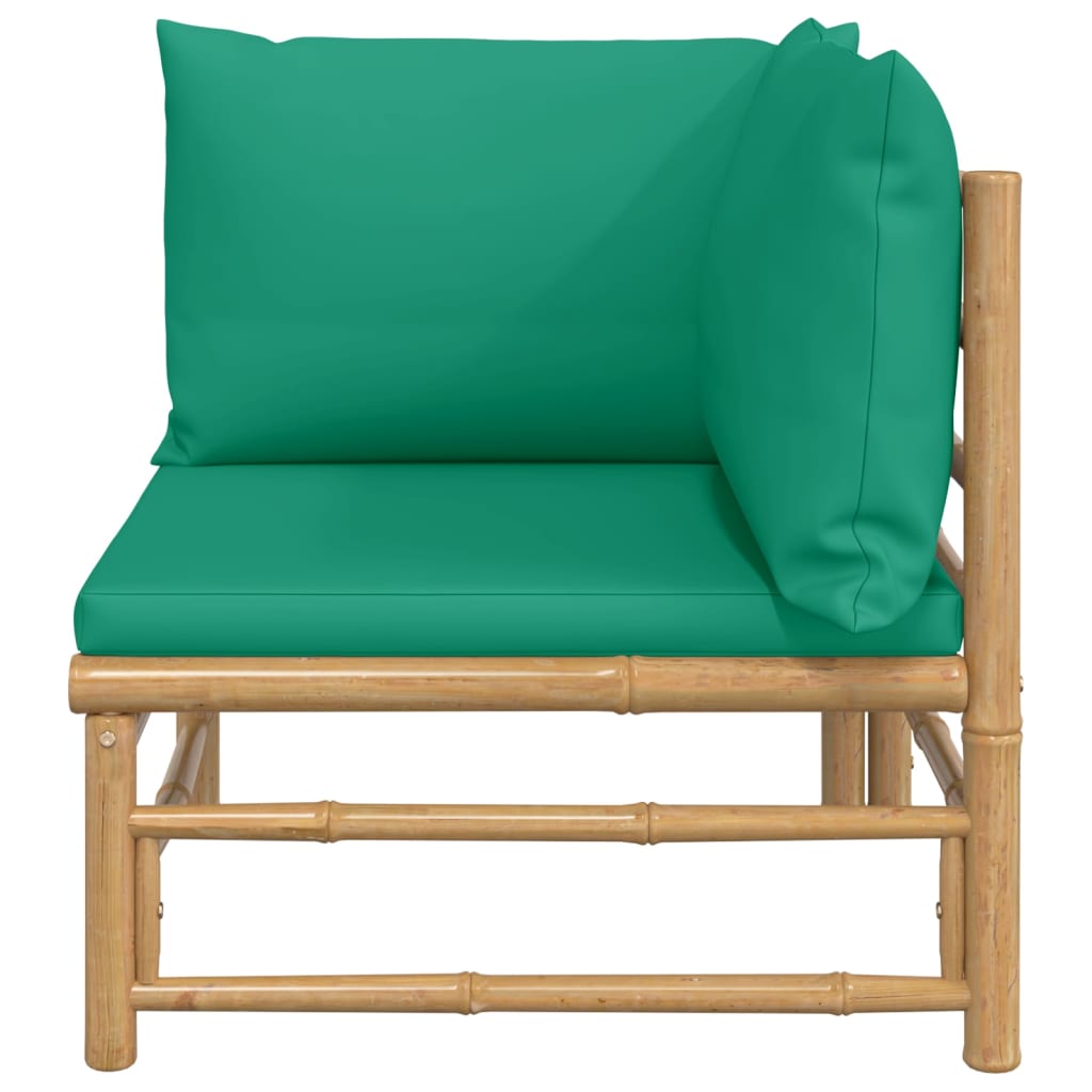 vidaXL Patio Corner Sofa with Green Cushions Bamboo-1