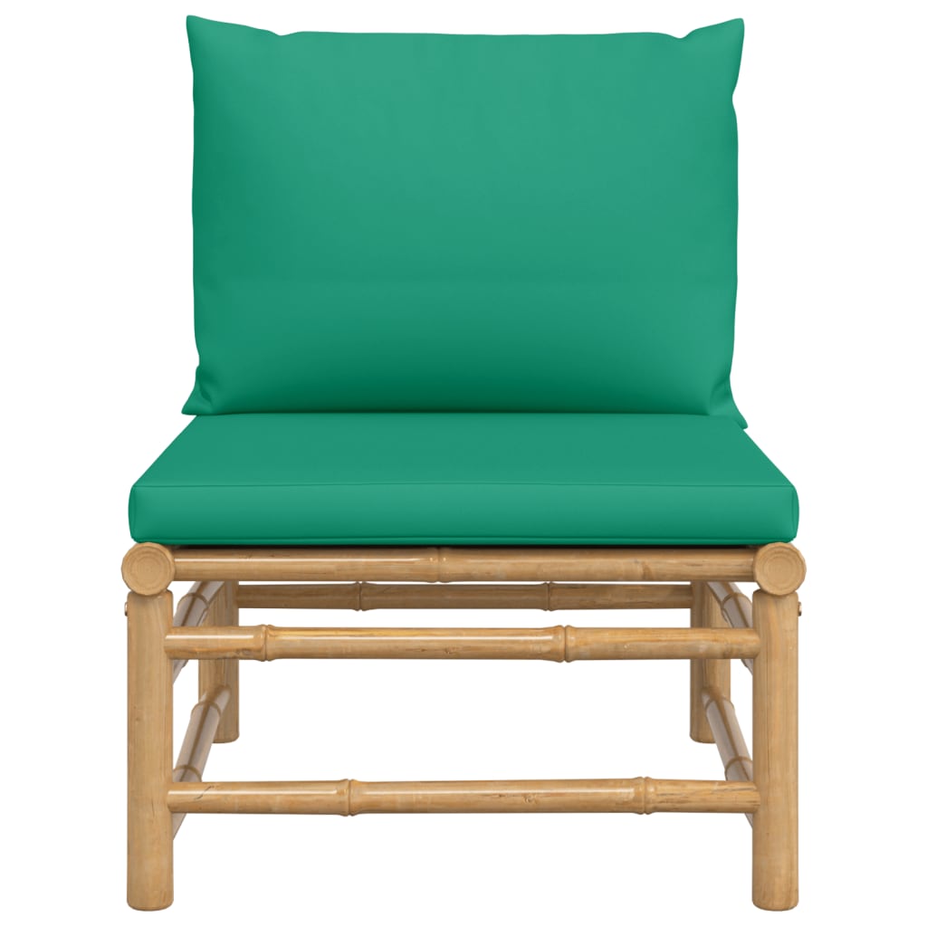 vidaXL Patio Middle Sofa with Green Cushions Bamboo-1