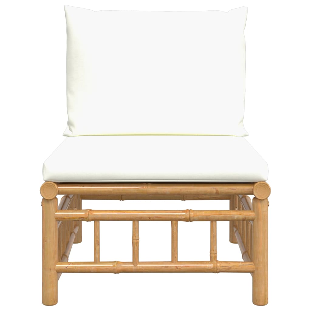 vidaXL Patio Middle Sofa with Cream White Cushions Bamboo-1