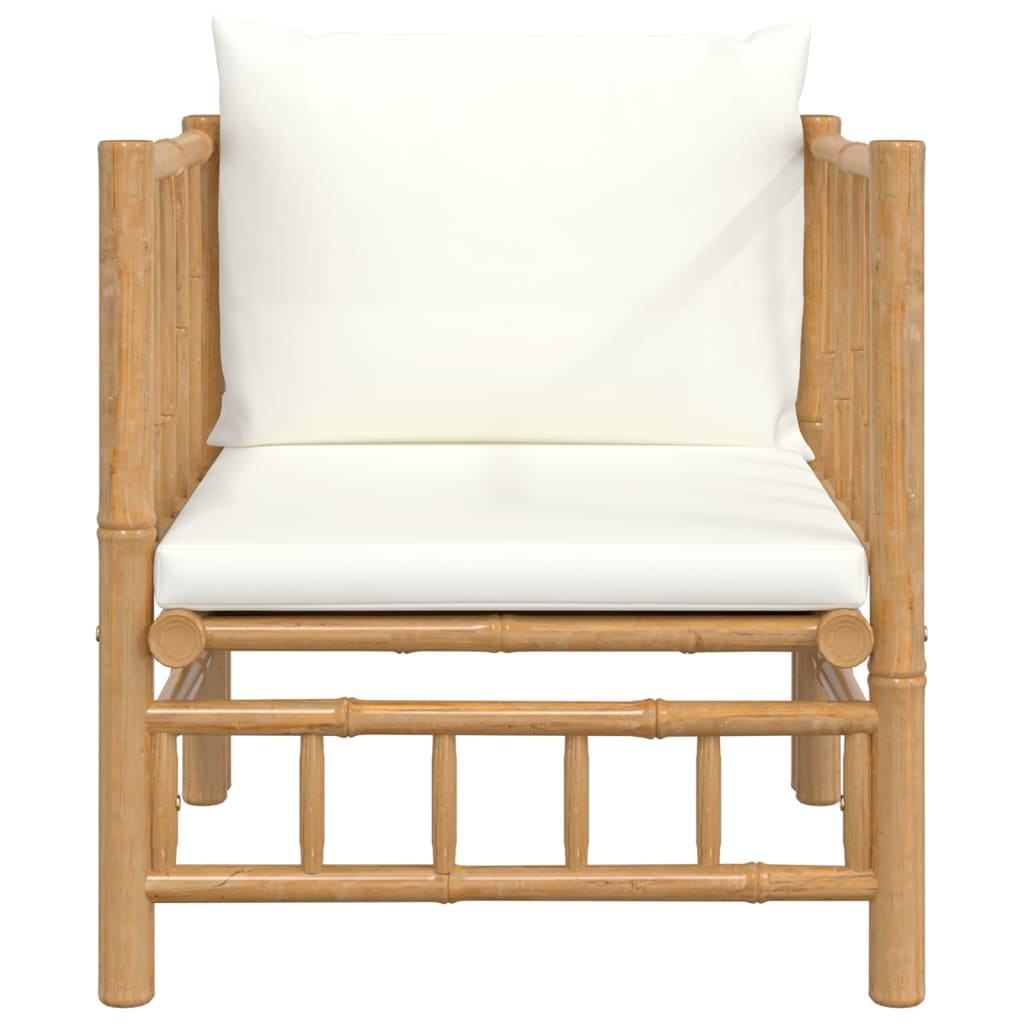 vidaXL Patio Sofa with Cream White Cushions Bamboo-1