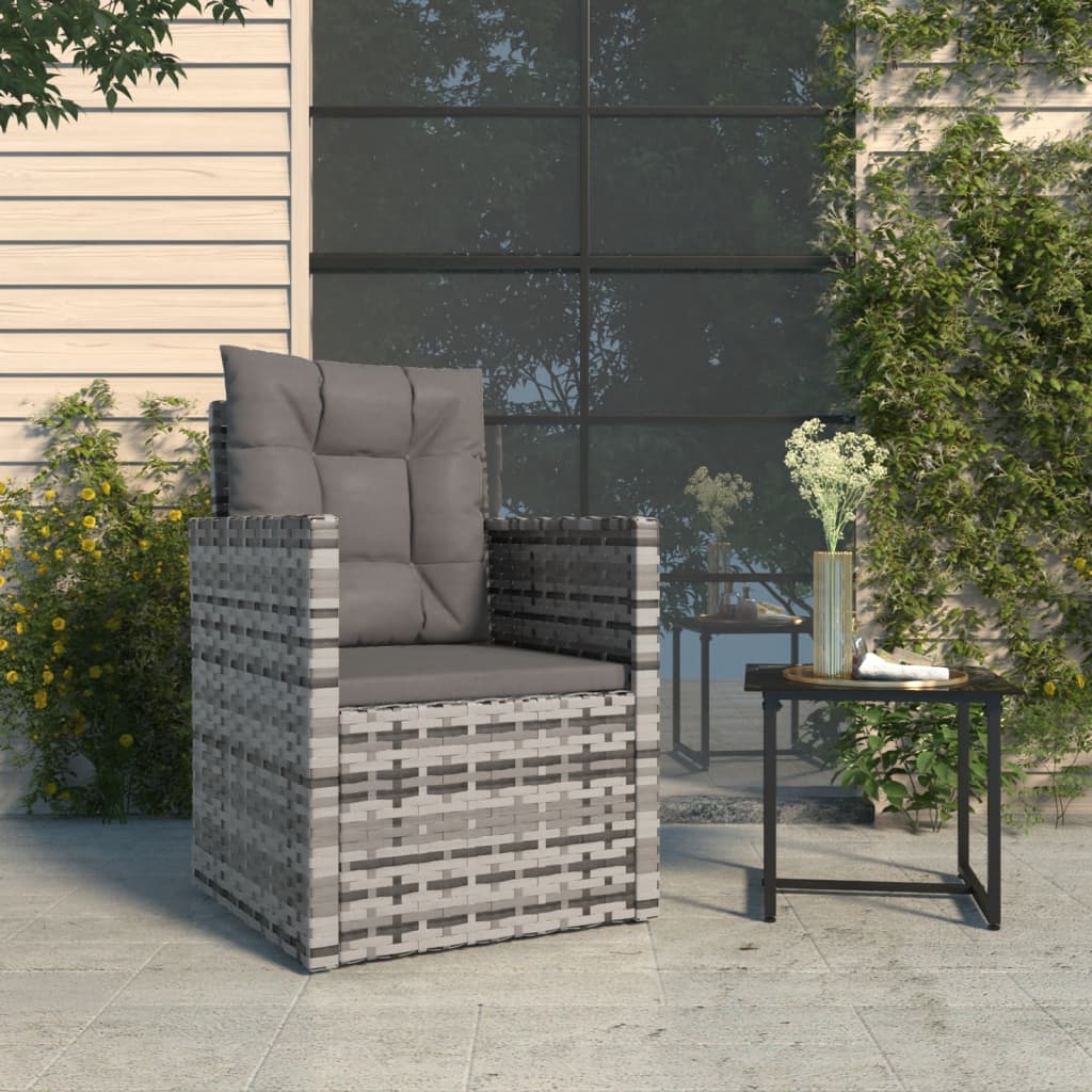 vidaXL Patio Armchair with Cushions Gray Poly Rattan-0