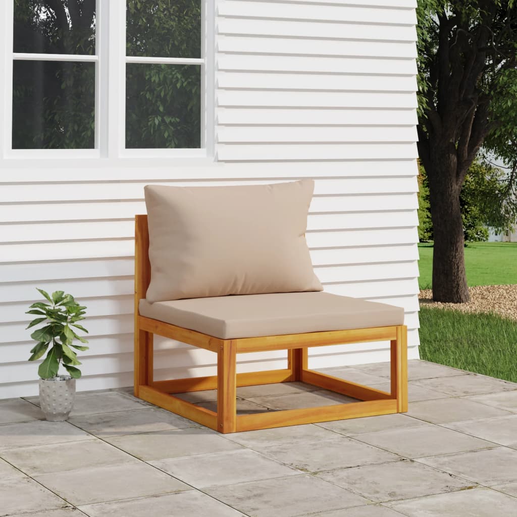 vidaXL Patio Middle Sofa with Taupe Cushions Solid Wood Acacia-0