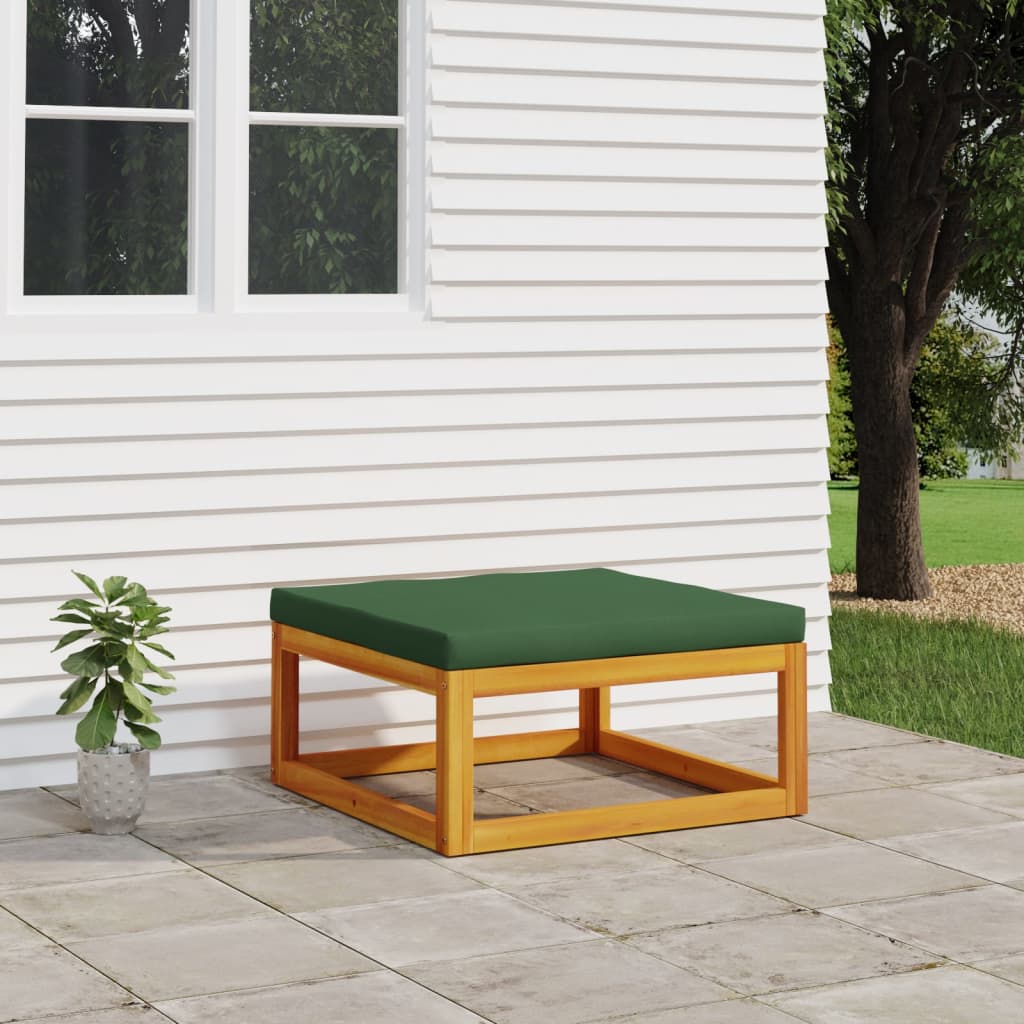 vidaXL Patio Footrest with Green Cushion Solid Wood Acacia-0