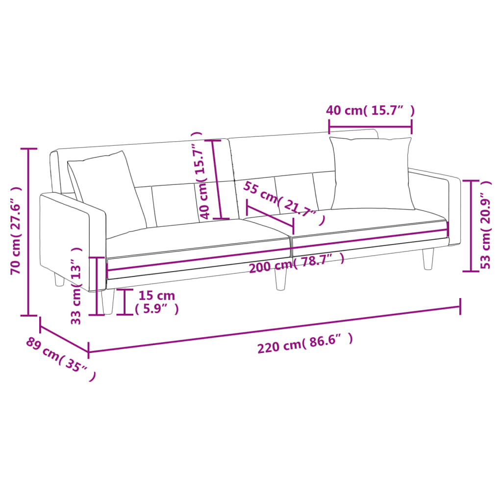 vidaXL Sofa Bed Loveseat Convertible Sofa Bed with Cushions for Studio Fabric-17