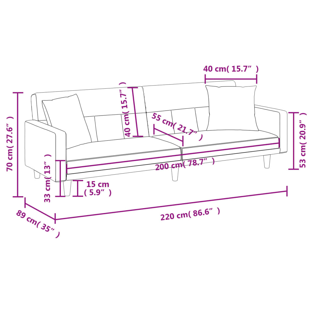 vidaXL Sofa Bed Loveseat Convertible Sofa Bed with Cushions for Studio Fabric-19