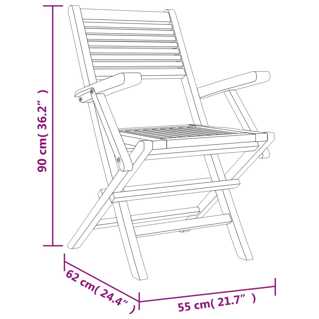 vidaXL Folding Patio Chairs 2 pcs 21.7"x24.4"x35.4" Solid Wood Teak-6