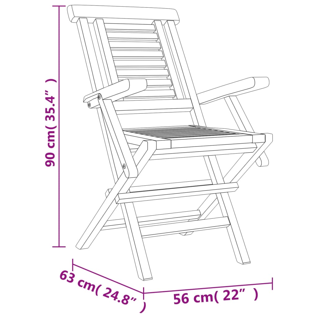 vidaXL Folding Patio Chairs 6 pcs 22"x24.8"x35.4" Solid Wood Teak-3