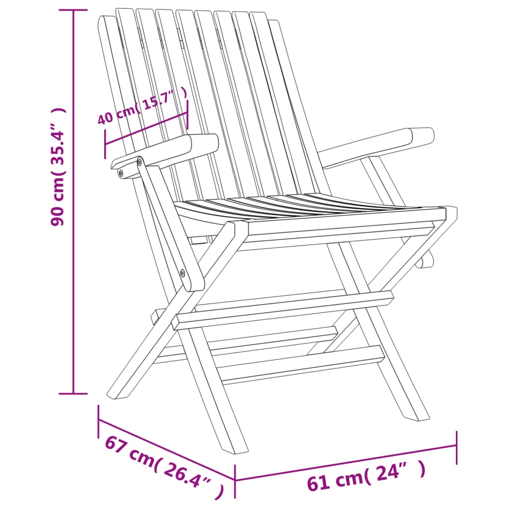 vidaXL Folding Patio Chairs 6 pcs 24"x26.4"x35.4" Solid Wood Teak-3