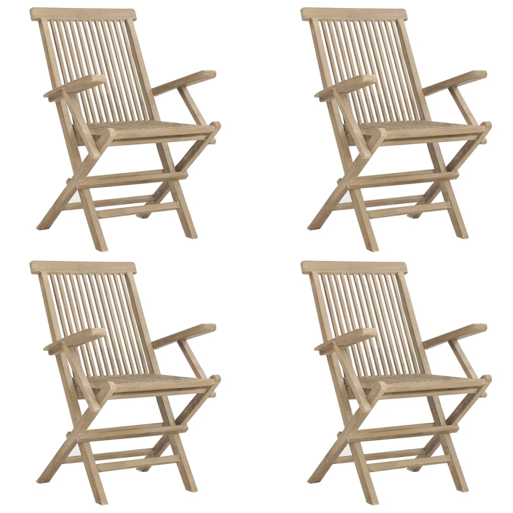 vidaXL Folding Patio Chairs Outdoor Lawn Chair Furniture Gray Solid Wood Teak-0