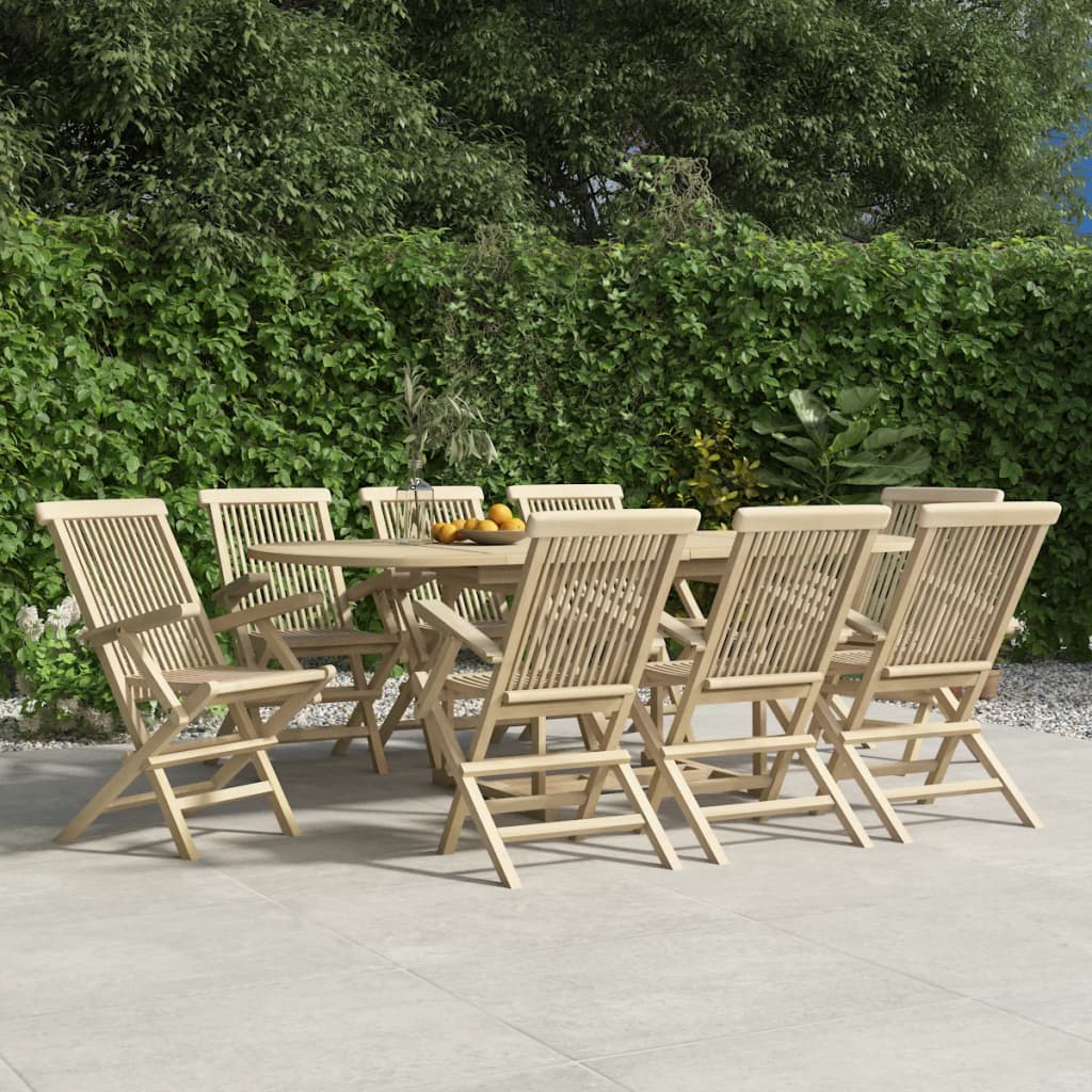 vidaXL Folding Patio Chairs Outdoor Lawn Chair Furniture Gray Solid Wood Teak-10