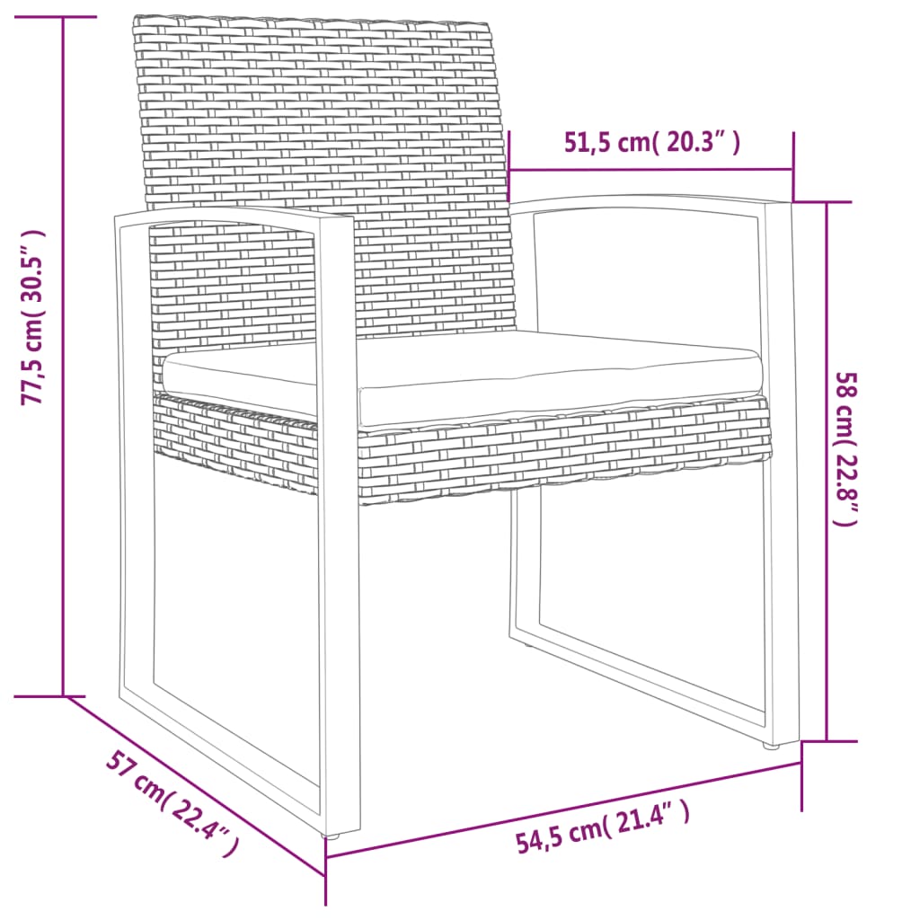 vidaXL Patio Chair 2 Pcs Patio Furniture Dining Chair for Porch PP Rattan-21
