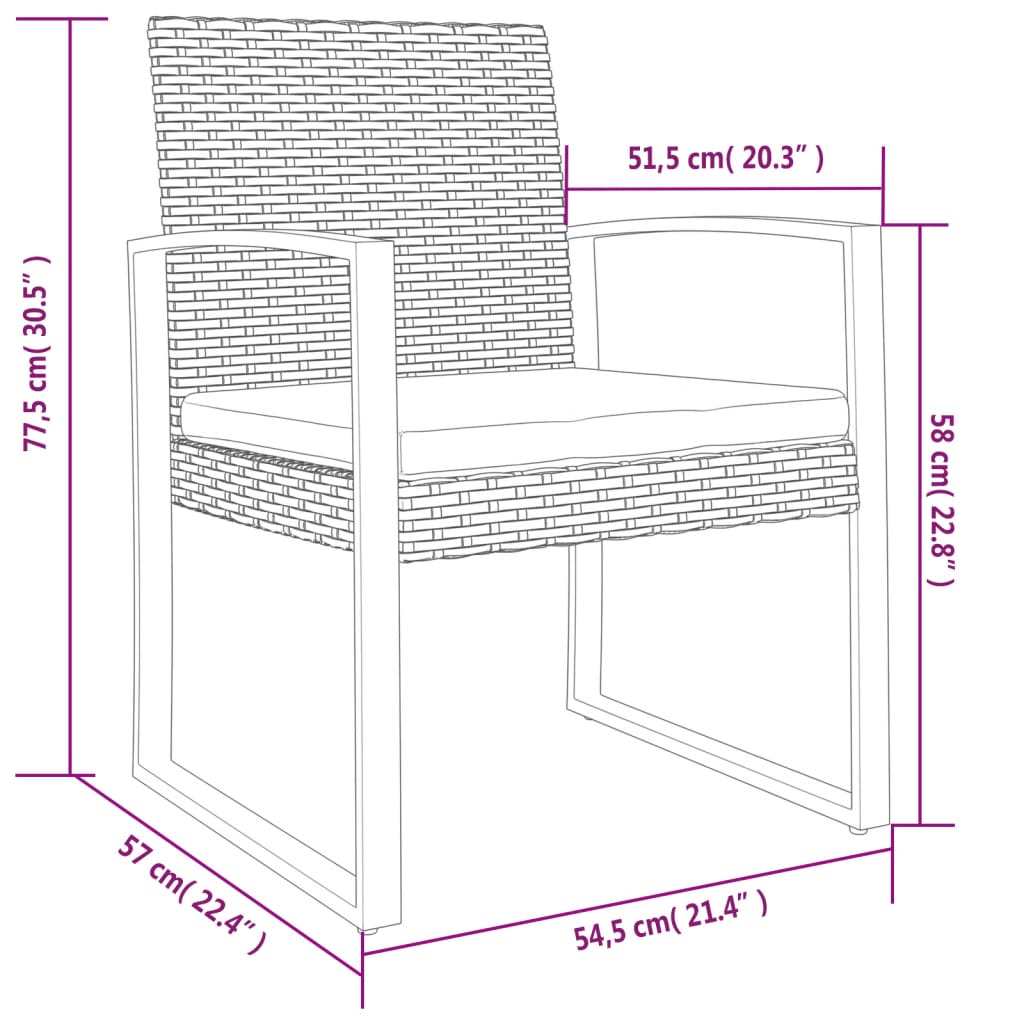 vidaXL Patio Chair 2 Pcs Patio Furniture Dining Chair for Porch PP Rattan-6