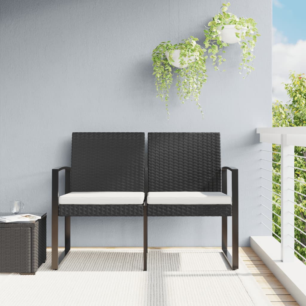 vidaXL Outdoor Bench 2-Seater Bench with Cushions for Porch Deck PP Rattan-9