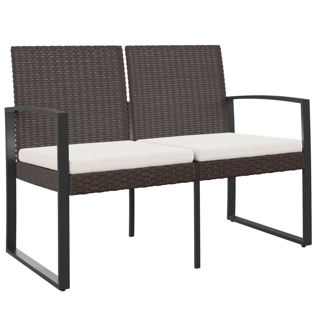 vidaXL Outdoor Bench 2-Seater Bench with Cushions for Porch Deck PP Rattan-3
