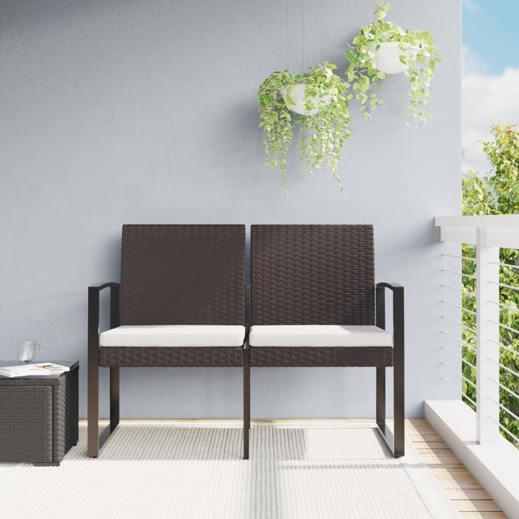vidaXL Outdoor Bench 2-Seater Bench with Cushions for Porch Deck PP Rattan-2