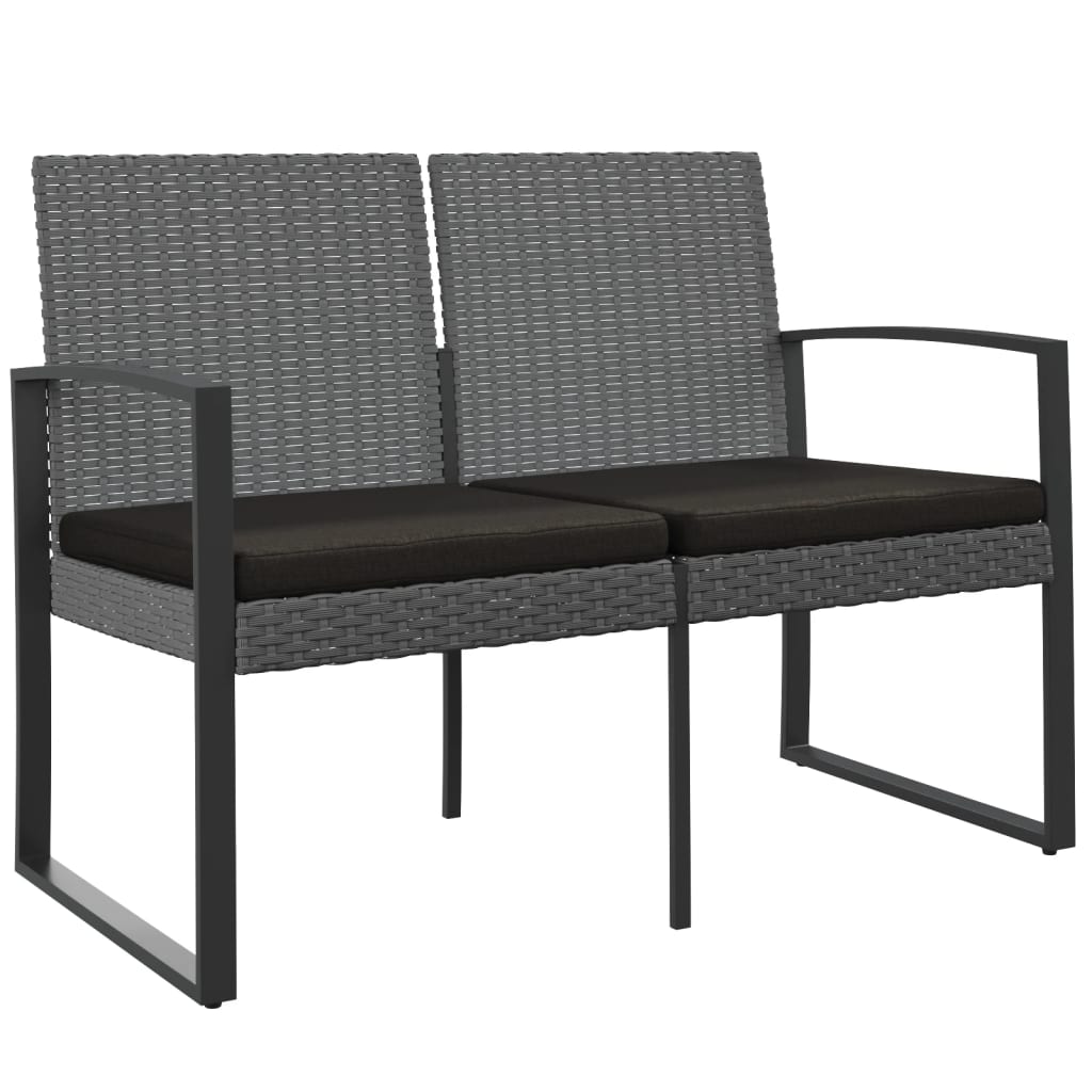 vidaXL Outdoor Bench 2-Seater Bench with Cushions for Porch Deck PP Rattan-6