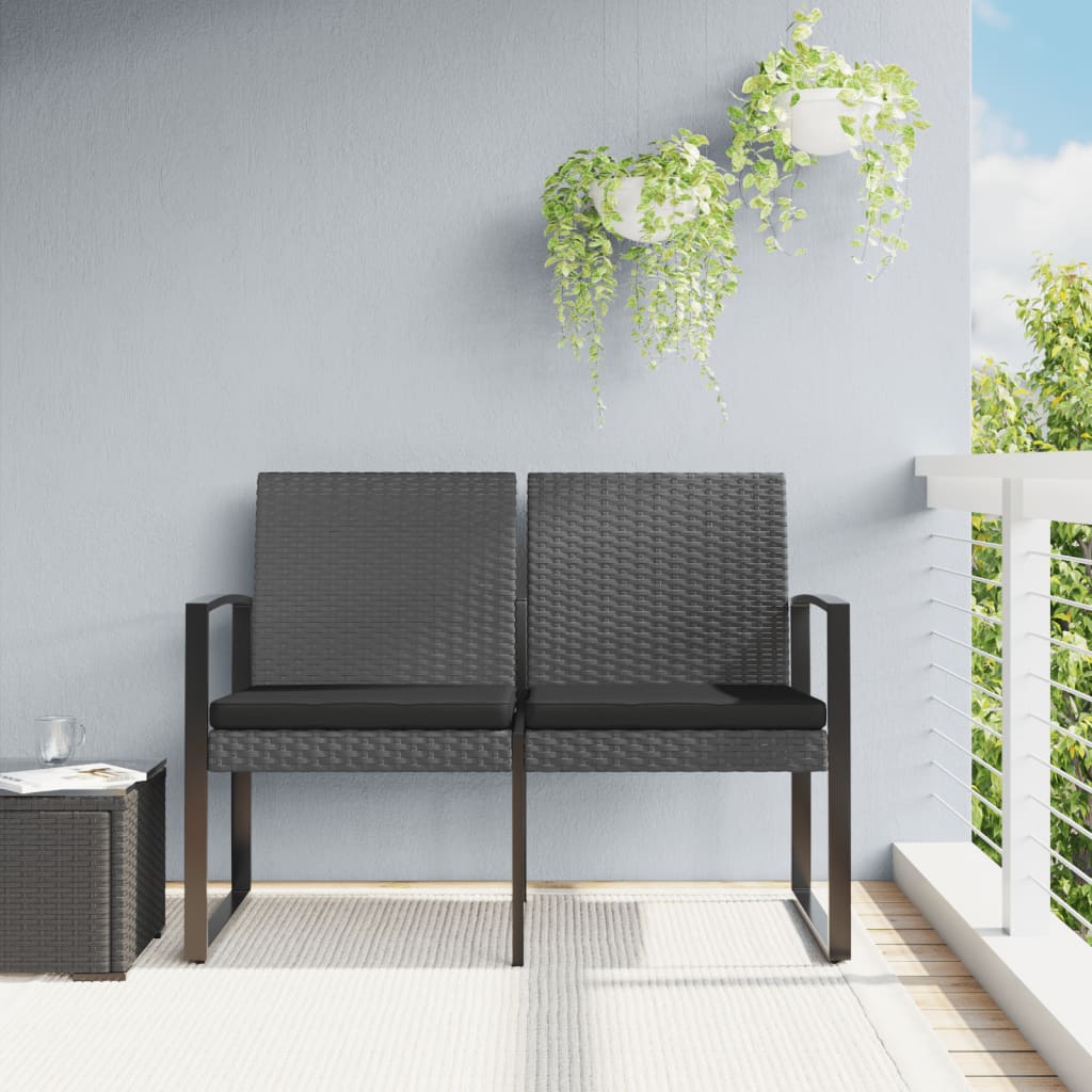 vidaXL Outdoor Bench 2-Seater Bench with Cushions for Porch Deck PP Rattan-16