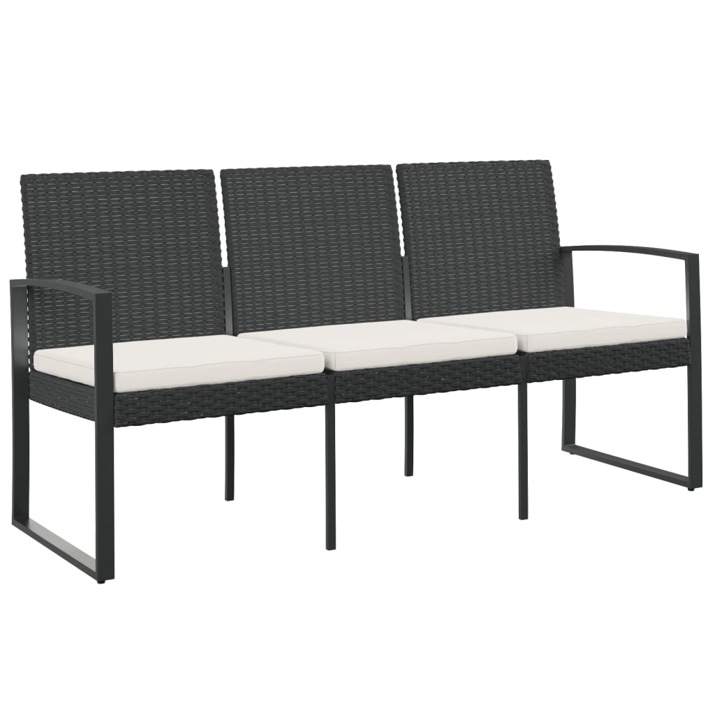 vidaXL Outdoor Bench 3-Seater Bench with Cushions for Porch Deck PP Rattan-1