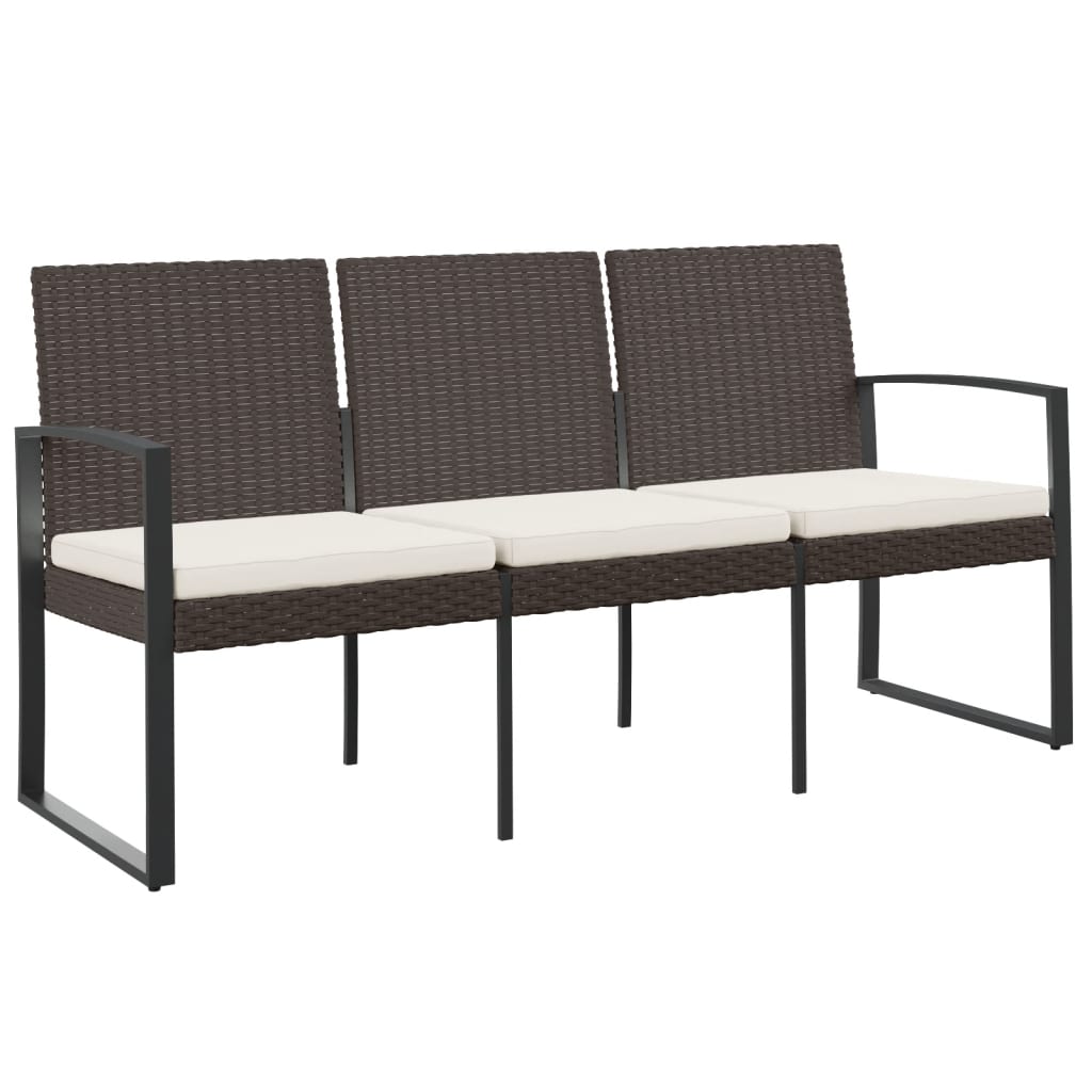 vidaXL Outdoor Bench 3-Seater Bench with Cushions for Porch Deck PP Rattan-4