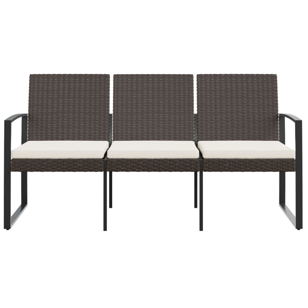 vidaXL Outdoor Bench 3-Seater Bench with Cushions for Porch Deck PP Rattan-3