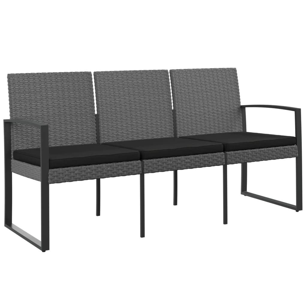 vidaXL Outdoor Bench 3-Seater Bench with Cushions for Porch Deck PP Rattan-7