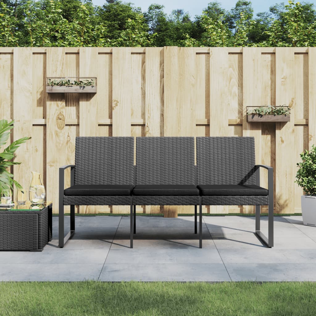 vidaXL Outdoor Bench 3-Seater Bench with Cushions for Porch Deck PP Rattan-15