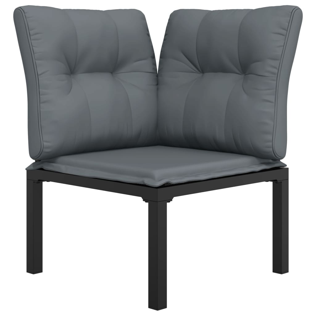 vidaXL Patio Corner Chair with Cushions Black and Gray Poly Rattan-1