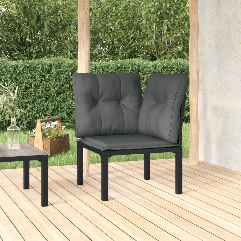 vidaXL Patio Corner Chair with Cushions Black and Gray Poly Rattan-0