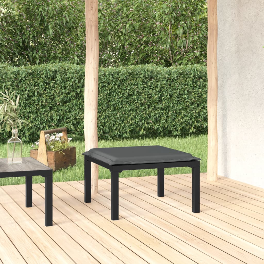 vidaXL Patio Footstool with Cushion Black and Gray Poly Rattan-0