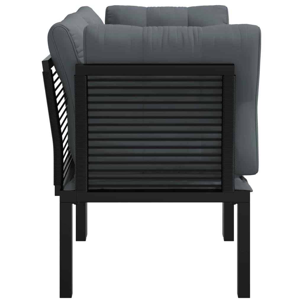 vidaXL Patio Corner Chairs with Cushions 2 pcs Black and Gray Poly Rattan-2
