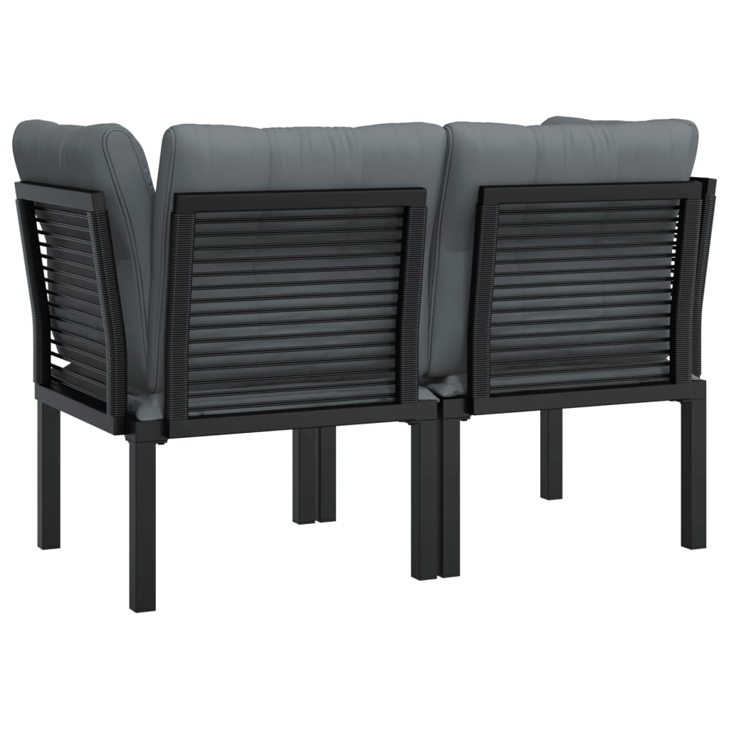 vidaXL Patio Corner Chairs with Cushions 2 pcs Black and Gray Poly Rattan-3
