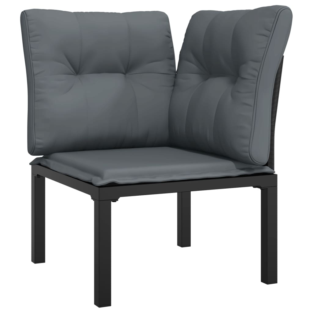 vidaXL Patio Corner Chairs with Cushions 2 pcs Black and Gray Poly Rattan-4