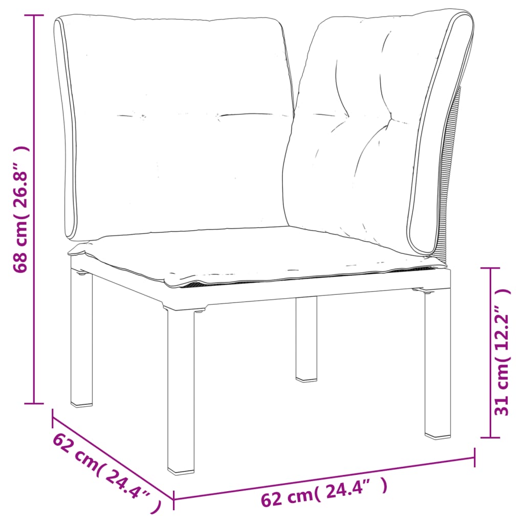 vidaXL Patio Corner Chairs with Cushions 2 pcs Black and Gray Poly Rattan-8