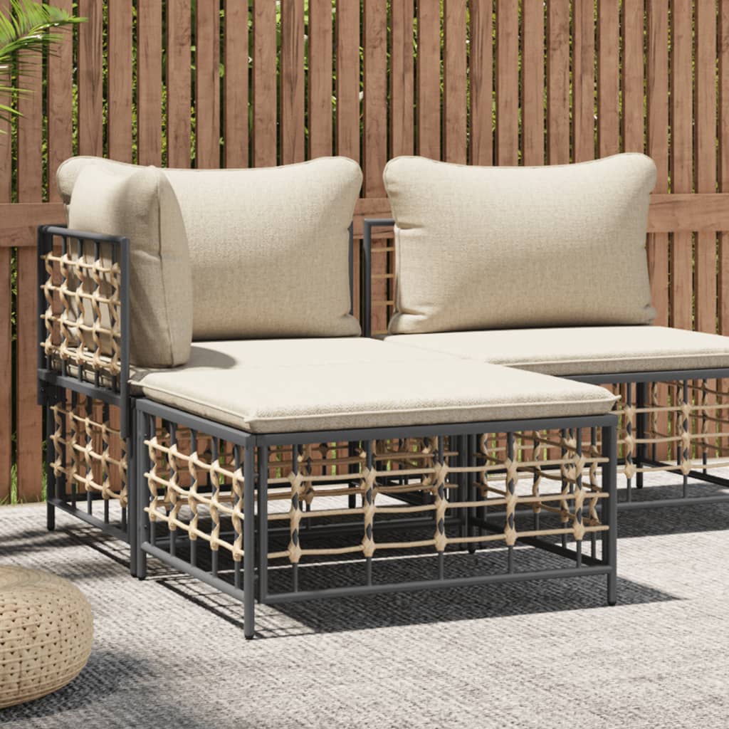 vidaXL Patio Footstool with Beige Cushion Poly Rattan-0