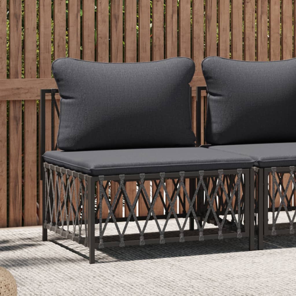 vidaXL Patio Middle Sofa with Cushions Anthracite Woven Fabric-0