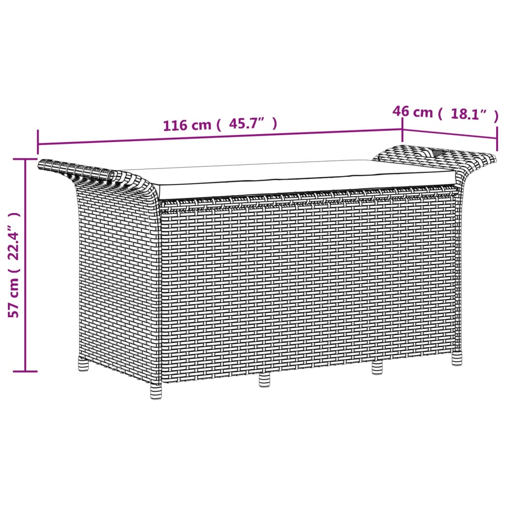 vidaXL Outdoor Storage Bench Patio Rattan Storage Box with Cushion Poly Rattan-39