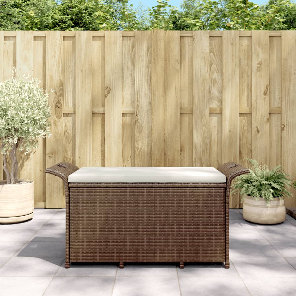 vidaXL Outdoor Storage Bench Patio Rattan Storage Box with Cushion Poly Rattan-35